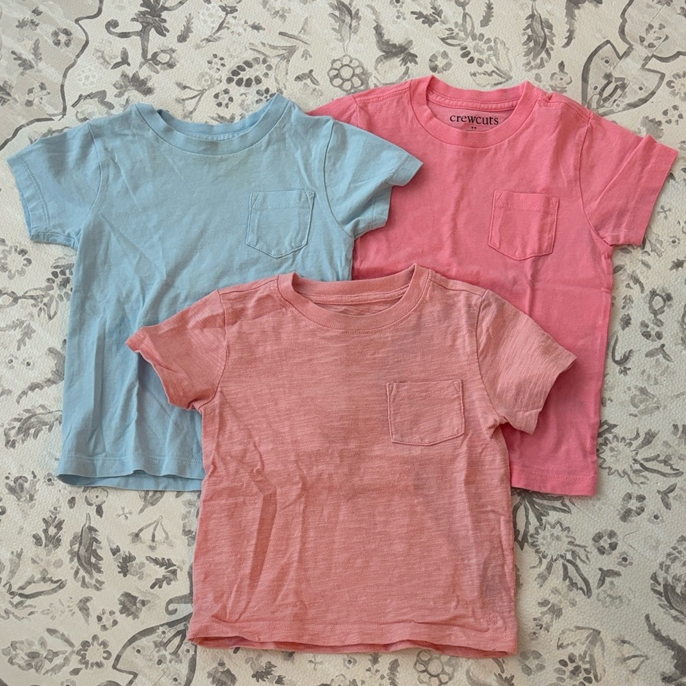 Crewcuts Short Sleeve Tees - Light Blue, Pink, Coral 3 shirts